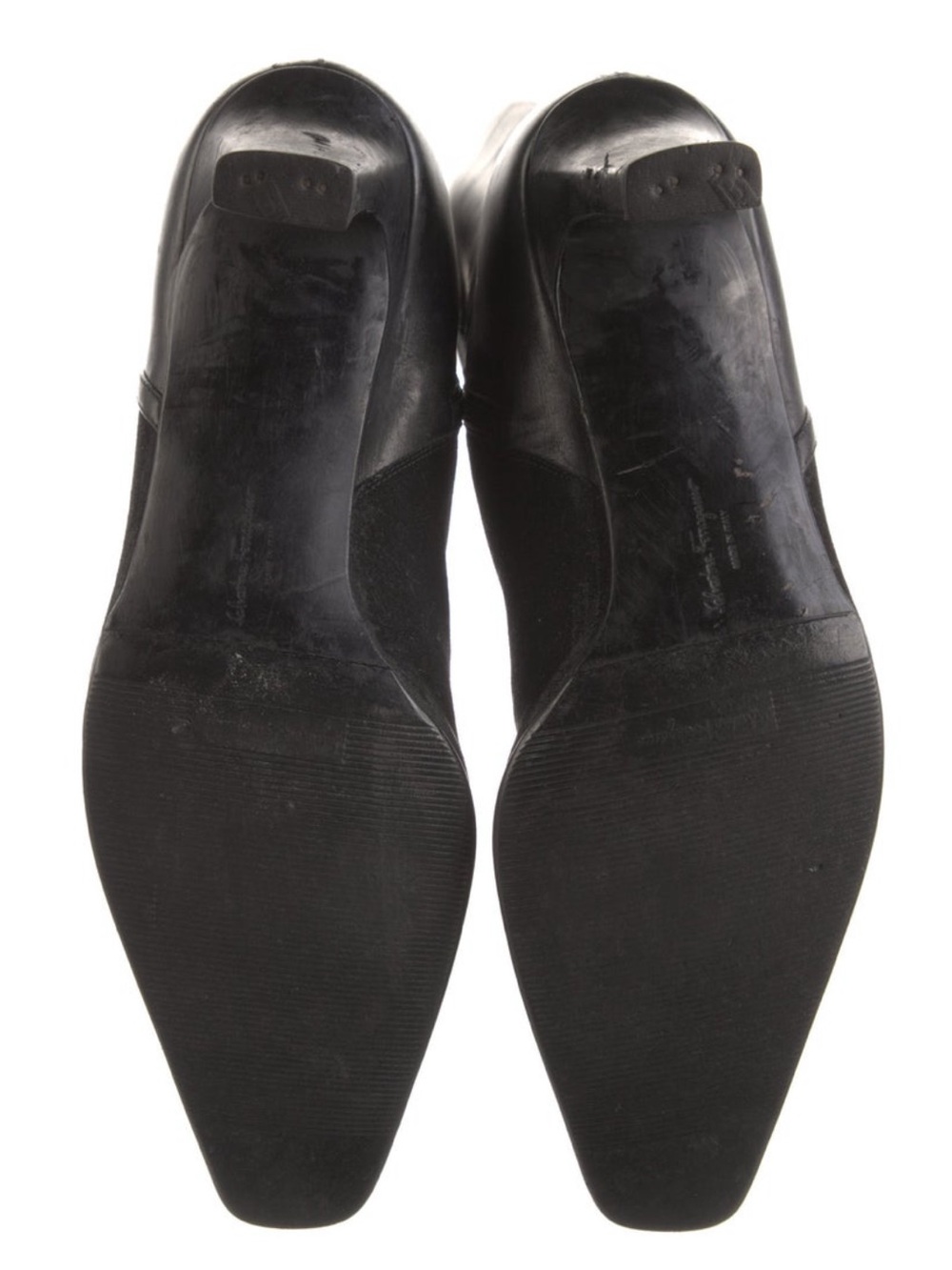 FARRAGAMO Black Knee-High Leather & Suede Heel Boots 8.5 - Picture 3 of 3